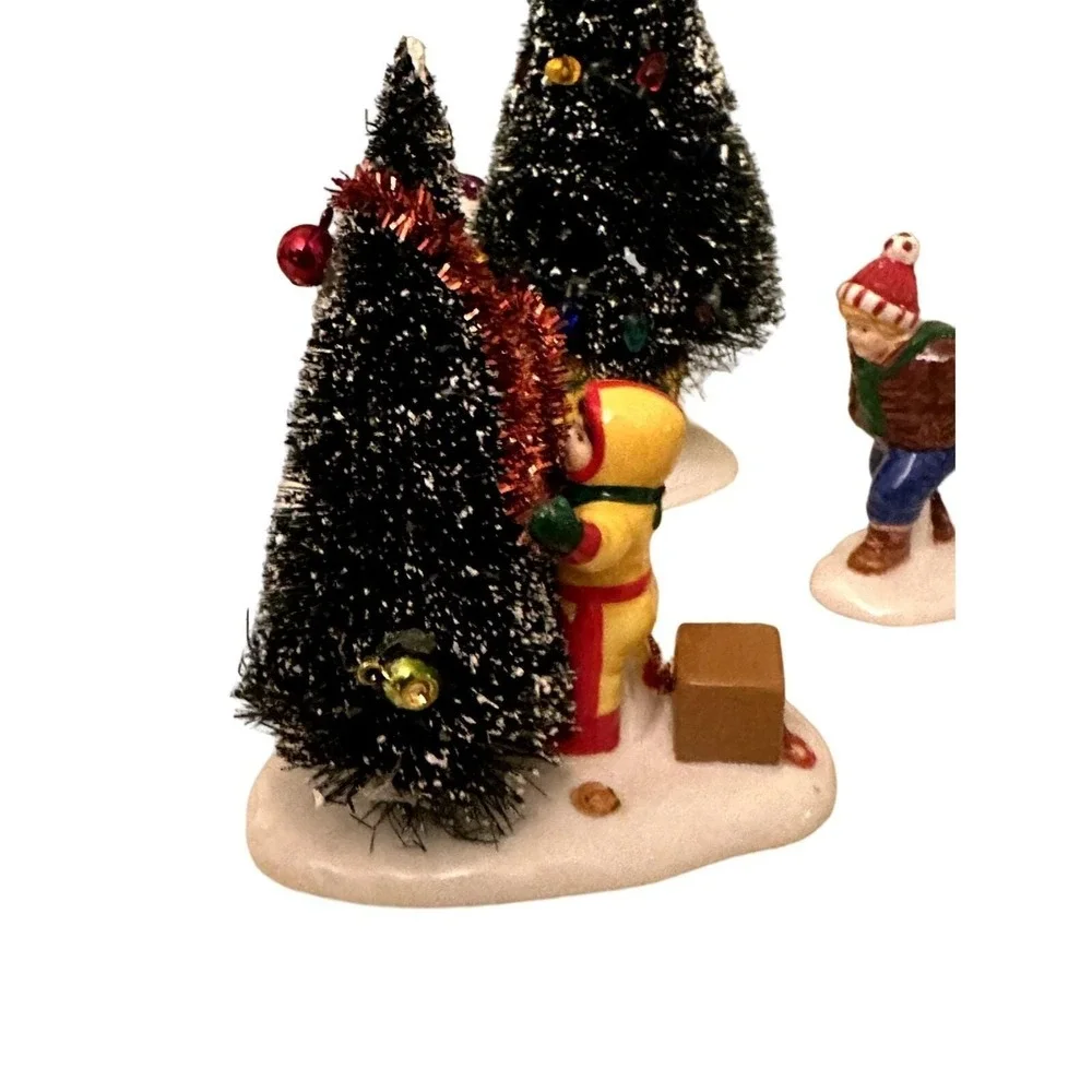 Christmas Village Accessories Multicolor Figurines Set Children Trees Wagon Sled